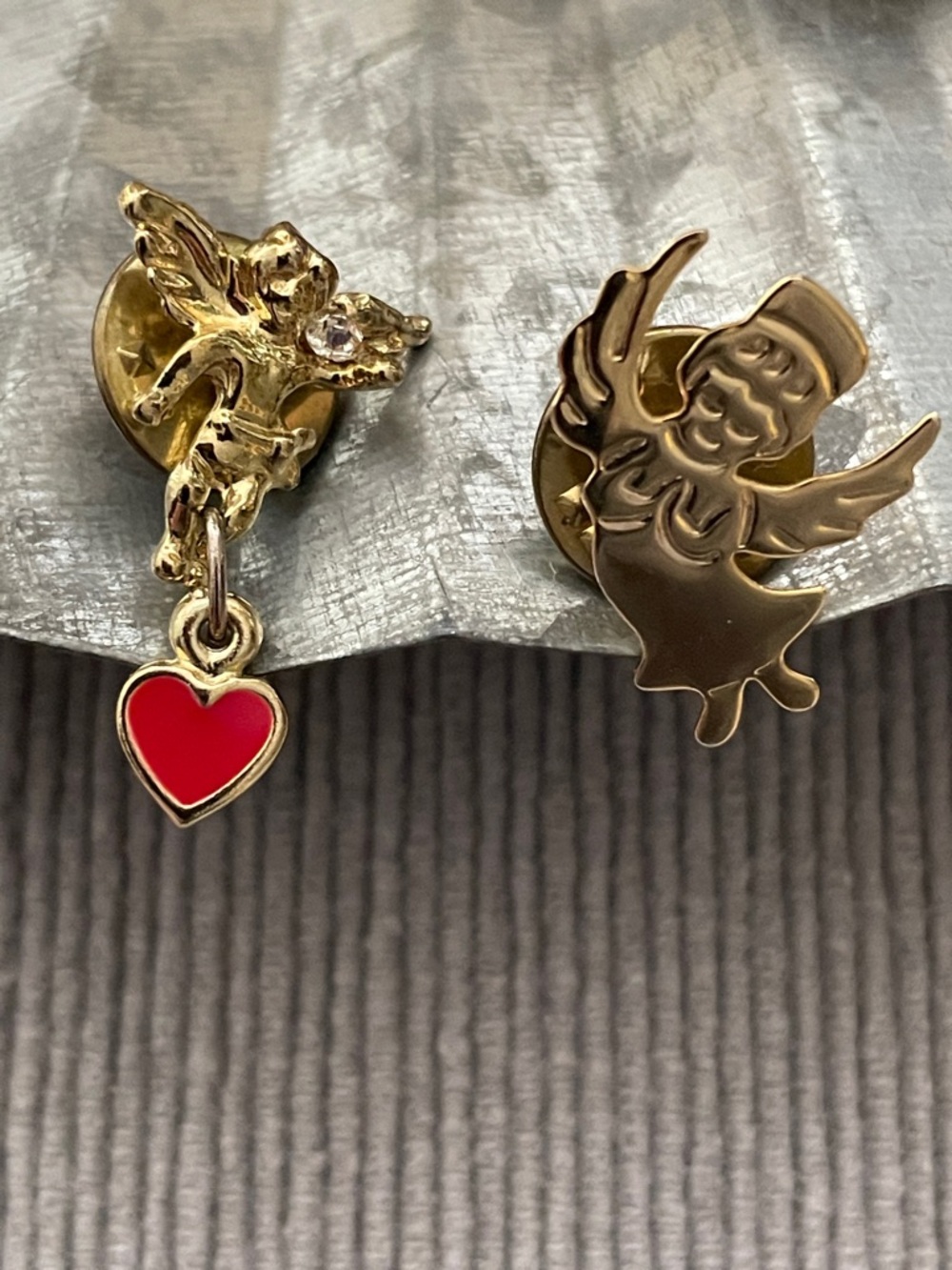Gold Angel Pin Set with Red Heart Accent